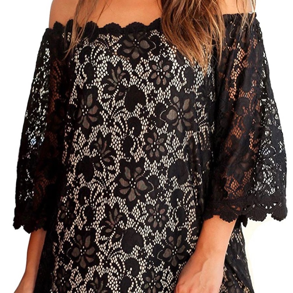 Off Shoulder Lace Shift Dress